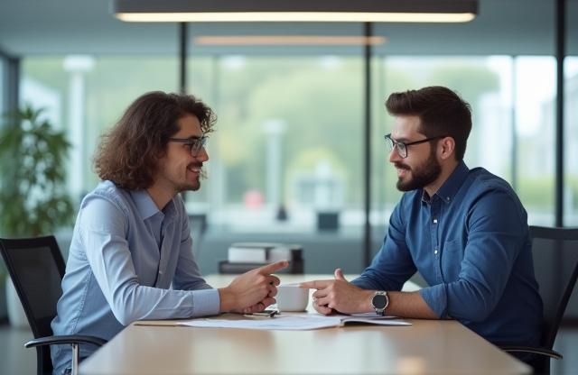 Salesperson talking to a client in an office